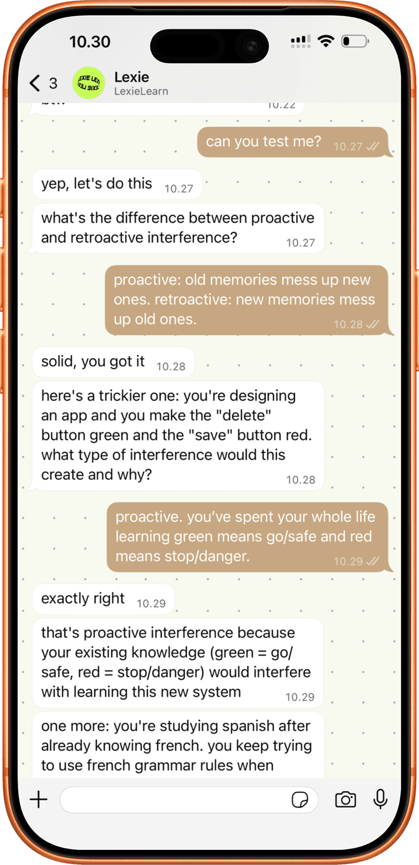 WhatsApp conversation with Lexie