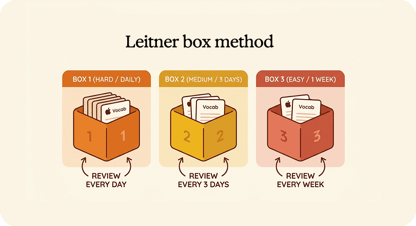 The Leitner box system for spaced repetition